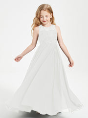 Robes Longues de Demoiselle d'Honneur Junior Haut en Dentelle Illusion Ivoire