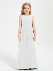 Robes Longues de Demoiselle d'Honneur Junior Haut en Dentelle Illusion Ivoire