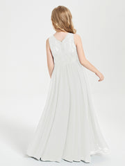 Robes Longues de Demoiselle d'Honneur Junior Haut en Dentelle Illusion Ivoire