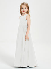 Robes Longues de Demoiselle d'Honneur Junior Haut en Dentelle Illusion Ivoire