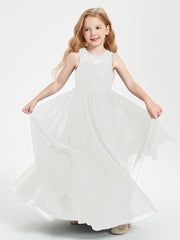 Robes Longues de Demoiselle d'Honneur Junior Haut en Dentelle Illusion Ivoire
