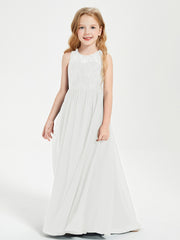Robes Longues de Demoiselle d'Honneur Junior Haut en Dentelle Illusion Ivoire