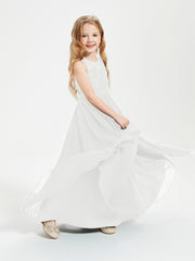 Robes Longues de Demoiselle d'Honneur Junior Haut en Dentelle Illusion Ivoire