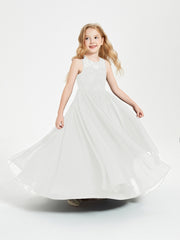 Robes Longues de Demoiselle d'Honneur Junior Haut en Dentelle Illusion Ivoire