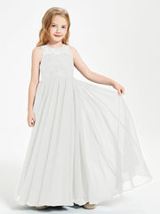 Robes Longues de Demoiselle d'Honneur Junior Haut en Dentelle Illusion Ivoire