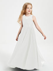 Robes Longues de Demoiselle d'Honneur Junior Haut en Dentelle Illusion Ivoire