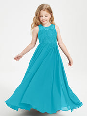 Robes Longues de Demoiselle d'Honneur Junior Haut en Dentelle Illusion Jade