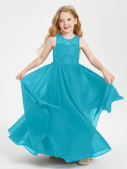 Robes Longues de Demoiselle d'Honneur Junior Haut en Dentelle Illusion Jade