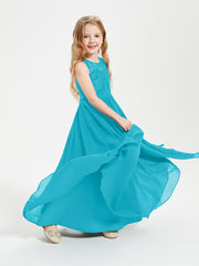 Robes Longues de Demoiselle d'Honneur Junior Haut en Dentelle Illusion Jade