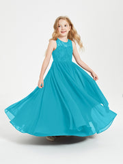 Robes Longues de Demoiselle d'Honneur Junior Haut en Dentelle Illusion Jade