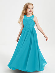 Robes Longues de Demoiselle d'Honneur Junior Haut en Dentelle Illusion Jade