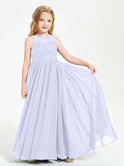 Robes Longues de Demoiselle d'Honneur Junior Haut en Dentelle Illusion Lavande