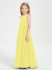 Robes Longues de Demoiselle d'Honneur Junior Haut en Dentelle Illusion Citron