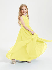 Robes Longues de Demoiselle d'Honneur Junior Haut en Dentelle Illusion Citron