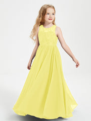 Robes Longues de Demoiselle d'Honneur Junior Haut en Dentelle Illusion Citron