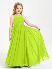 Robes Longues de Demoiselle d'Honneur Junior Haut en Dentelle Illusion Vert Citron