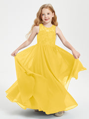 Robes Longues de Demoiselle d'Honneur Junior Haut en Dentelle Illusion Souci