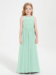 Robes Longues de Demoiselle d'Honneur Junior Haut en Dentelle Illusion Vert Menthe