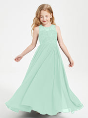 Robes Longues de Demoiselle d'Honneur Junior Haut en Dentelle Illusion Vert Menthe