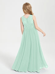 Robes Longues de Demoiselle d'Honneur Junior Haut en Dentelle Illusion Vert Menthe