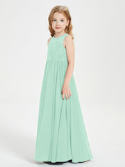 Robes Longues de Demoiselle d'Honneur Junior Haut en Dentelle Illusion Vert Menthe