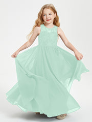 Robes Longues de Demoiselle d'Honneur Junior Haut en Dentelle Illusion Vert Menthe