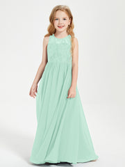 Robes Longues de Demoiselle d'Honneur Junior Haut en Dentelle Illusion Vert Menthe