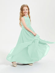 Robes Longues de Demoiselle d'Honneur Junior Haut en Dentelle Illusion Vert Menthe