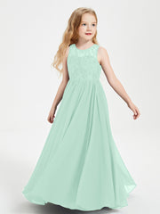 Robes Longues de Demoiselle d'Honneur Junior Haut en Dentelle Illusion Vert Menthe