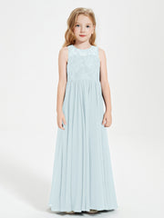 Robes Longues de Demoiselle d'Honneur Junior Haut en Dentelle Illusion Brume