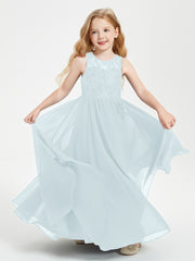Robes Longues de Demoiselle d'Honneur Junior Haut en Dentelle Illusion Brume