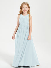 Robes Longues de Demoiselle d'Honneur Junior Haut en Dentelle Illusion Brume