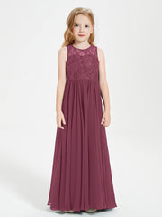 Robes Longues de Demoiselle d'Honneur Junior Haut en Dentelle Illusion Mûre