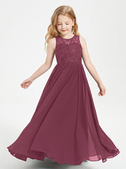 Robes Longues de Demoiselle d'Honneur Junior Haut en Dentelle Illusion Mûre