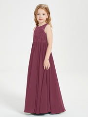 Robes Longues de Demoiselle d'Honneur Junior Haut en Dentelle Illusion Mûre