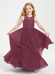Robes Longues de Demoiselle d'Honneur Junior Haut en Dentelle Illusion Mûre