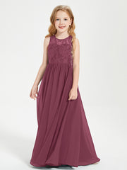Robes Longues de Demoiselle d'Honneur Junior Haut en Dentelle Illusion Mûre