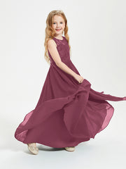 Robes Longues de Demoiselle d'Honneur Junior Haut en Dentelle Illusion Mûre