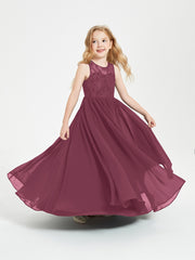 Robes Longues de Demoiselle d'Honneur Junior Haut en Dentelle Illusion Mûre