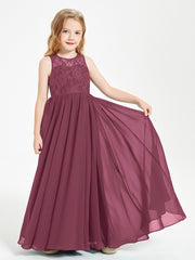 Robes Longues de Demoiselle d'Honneur Junior Haut en Dentelle Illusion Mûre