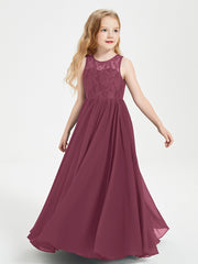 Robes Longues de Demoiselle d'Honneur Junior Haut en Dentelle Illusion Mûre