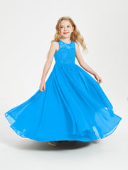 Robes Longues de Demoiselle d'Honneur Junior Haut en Dentelle Illusion Bleu Océan