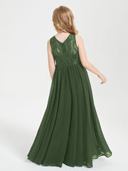 Robes Longues de Demoiselle d'Honneur Junior Haut en Dentelle Illusion Olive Verte