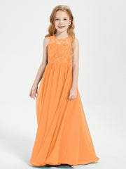 Robes Longues de Demoiselle d'Honneur Junior Haut en Dentelle Illusion Orange