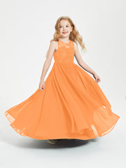 Robes Longues de Demoiselle d'Honneur Junior Haut en Dentelle Illusion Orange