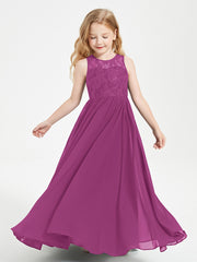 Robes Longues de Demoiselle d'Honneur Junior Haut en Dentelle Illusion Orchidee