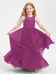 Robes Longues de Demoiselle d'Honneur Junior Haut en Dentelle Illusion Orchidee