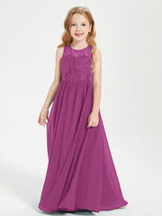 Robes Longues de Demoiselle d'Honneur Junior Haut en Dentelle Illusion Orchidee