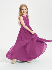 Robes Longues de Demoiselle d'Honneur Junior Haut en Dentelle Illusion Orchidee