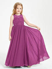 Robes Longues de Demoiselle d'Honneur Junior Haut en Dentelle Illusion Orchidee